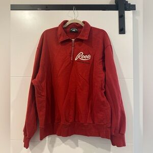 Vintage Canada Roots Half-Zip Pullover Sweatshirt - Red